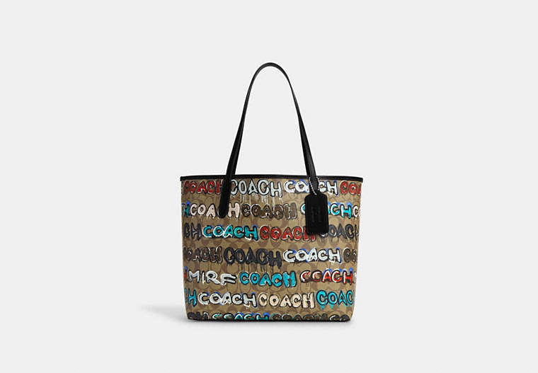 COACH®,COACH X MINT + SERF CITY TOTE IN SIGNATURE CANVAS,Signature Coated Canvas,Silver/Khaki Multi,Front View