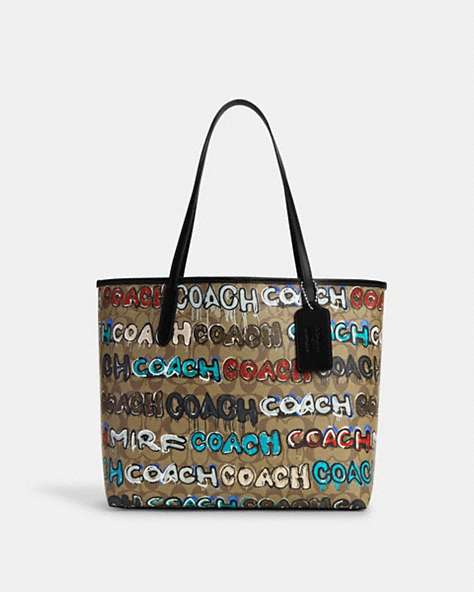 COACH®,COACH X MINT + SERF CITY TOTE IN SIGNATURE CANVAS,Signature Coated Canvas,Silver/Khaki Multi,Front View