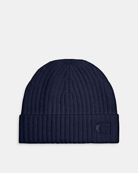 COACH®,CASHMERE BEANIE,Navy,Front View