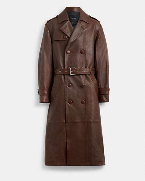 COACH®,LEATHER TRENCH,Runway,Brown,Front View