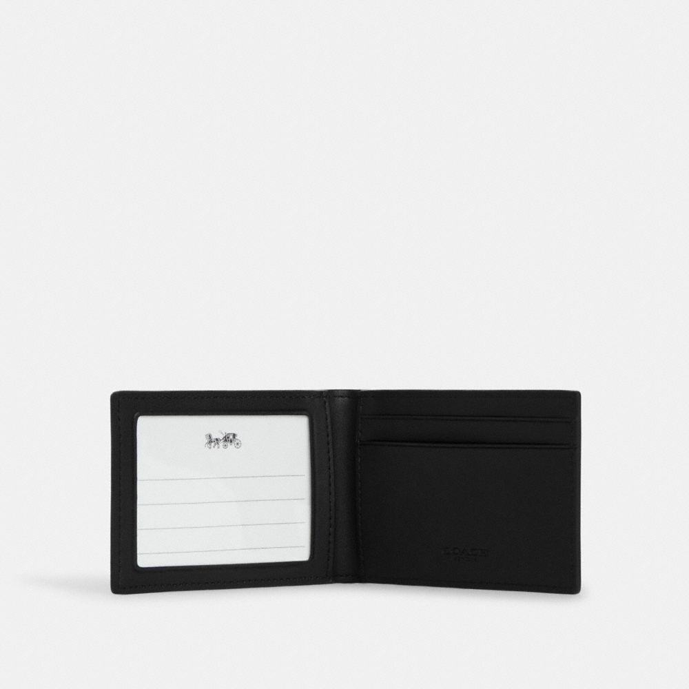COACH®,COMPACT BILLFOLD WALLET IN SIGNATURE CANVAS,pvc,Gunmetal/Mahogany/Black,Inside View,Top View