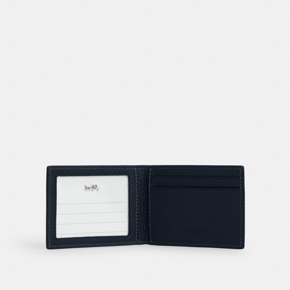COACH®,COMPACT BILLFOLD WALLET,Leather,Gunmetal/Midnight Navy,Inside View,Top View