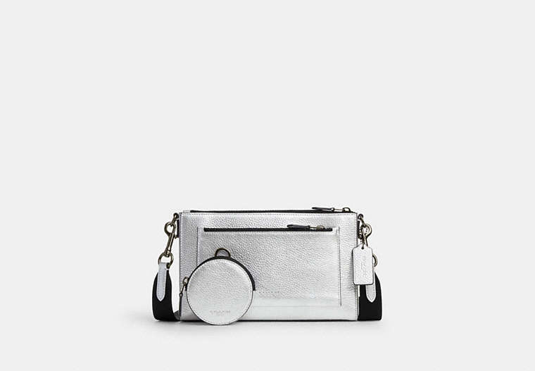 COACH®,HOLDEN CROSSBODY,Pebble Leather,Black Antique Nickel/Metallic Silver,Front View
