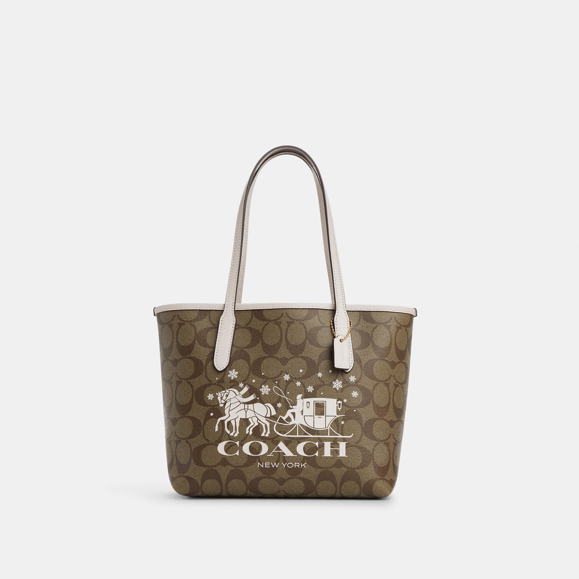 Coach Mini City Tote In Signature Canvas With Horse And Sleigh In Brown