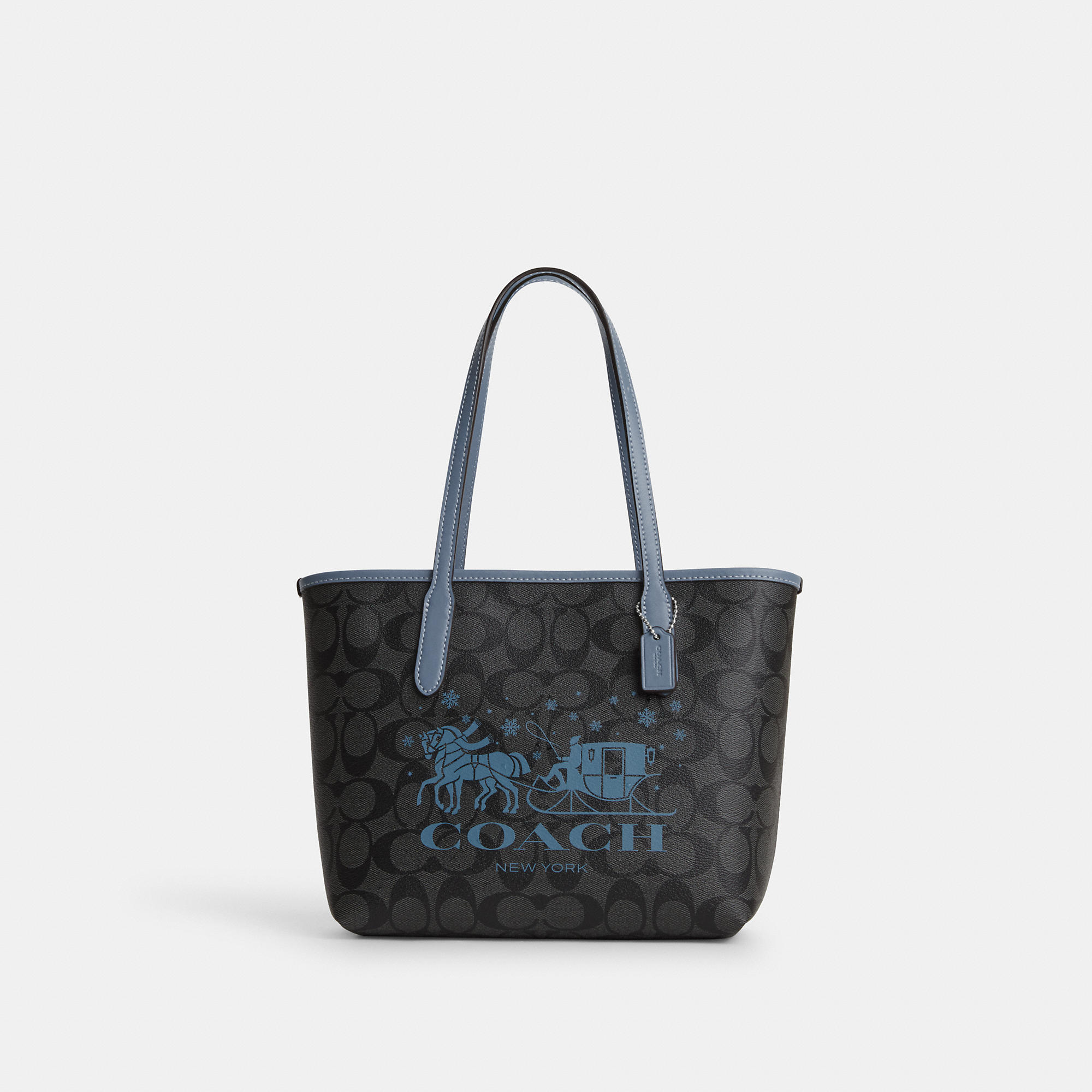Coach Mini City Tote In Signature Canvas With Horse And Sleigh In Blue