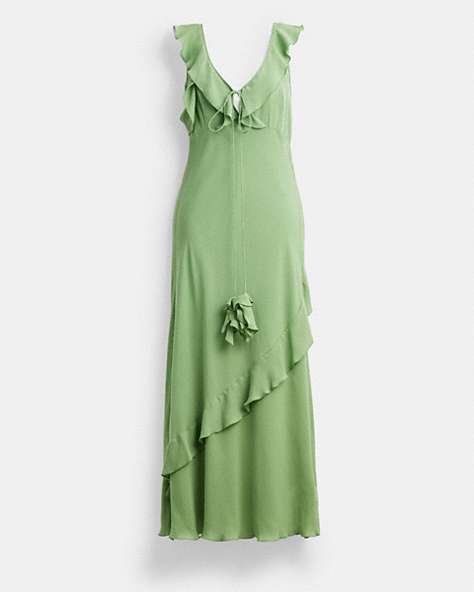 COACH®,V NECK BIAS DRESS,Silk,Runway,Green,Front View