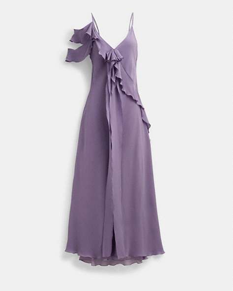 COACH®,SPAGHETTI STRAP BIAS DRESS,Silk,Runway,Purple,Front View