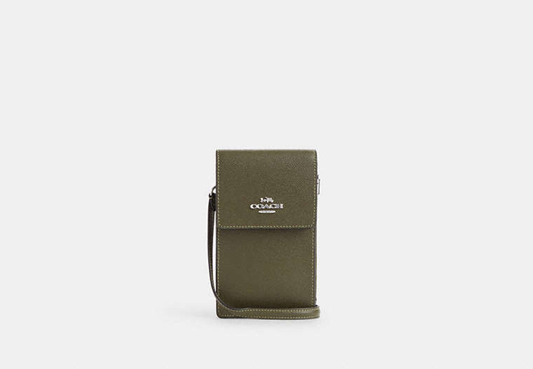 COACH®,NORTH SOUTH PHONE CROSSBODY,Everyday,Silver/Olive Drab,Front View
