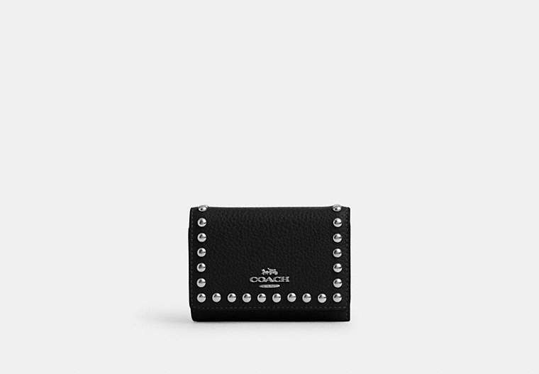 COACH®,MICRO WALLET WITH RIVETS,Mixed Material,Silver/Black,Front View