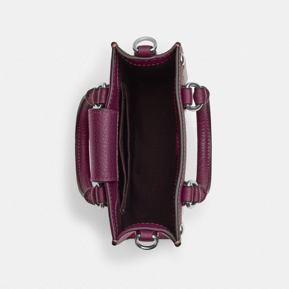 COACH®,NORTH SOUTH MINI TOTE WITH RIVETS,Mixed Material,Mini,Silver/Deep Berry,Inside View,Top View