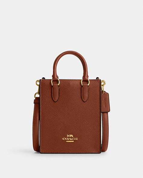 COACH®,NORTH SOUTH MINI TOTE,Mixed Materials,Gold/Redwood,Front View