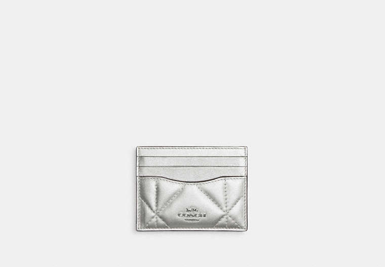 COACH®,SLIM ID CARD CASE WITH PUFFY DIAMOND QUILTING,Leather,Silver/Metallic Silver,Front View