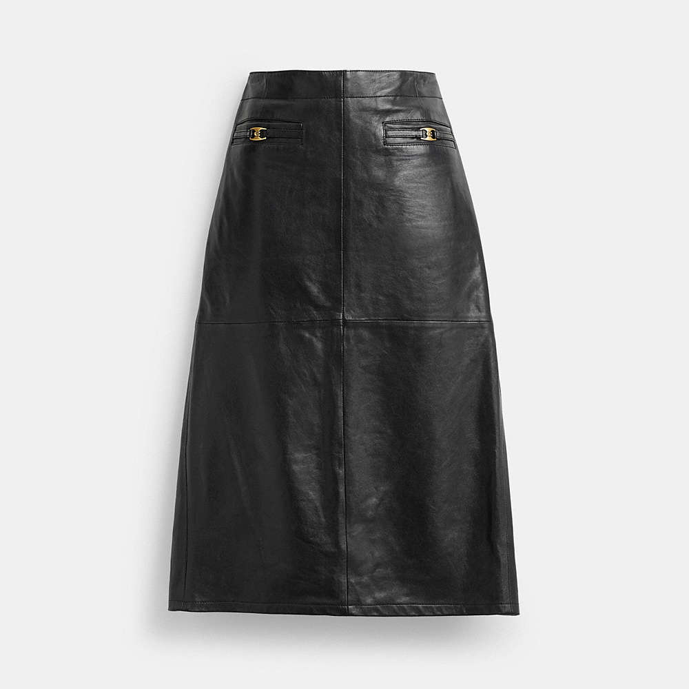 Coach Long Leather Skirt In Black