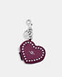 COACH®,HEART POUCH WITH RIVETS,Mixed Material,Silver/Deep Berry,Front View
