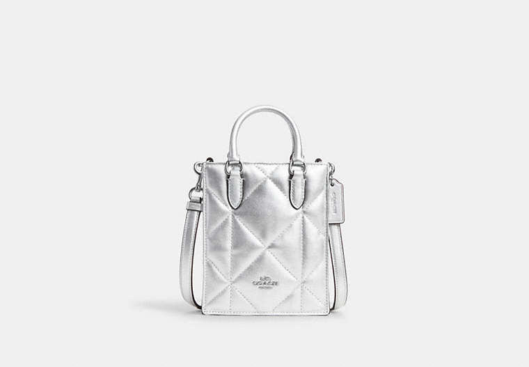 COACH®,NORTH SOUTH MINI TOTE WITH PUFFY DIAMOND QUILTING,Leather,Mini,Silver/Metallic Silver,Front View