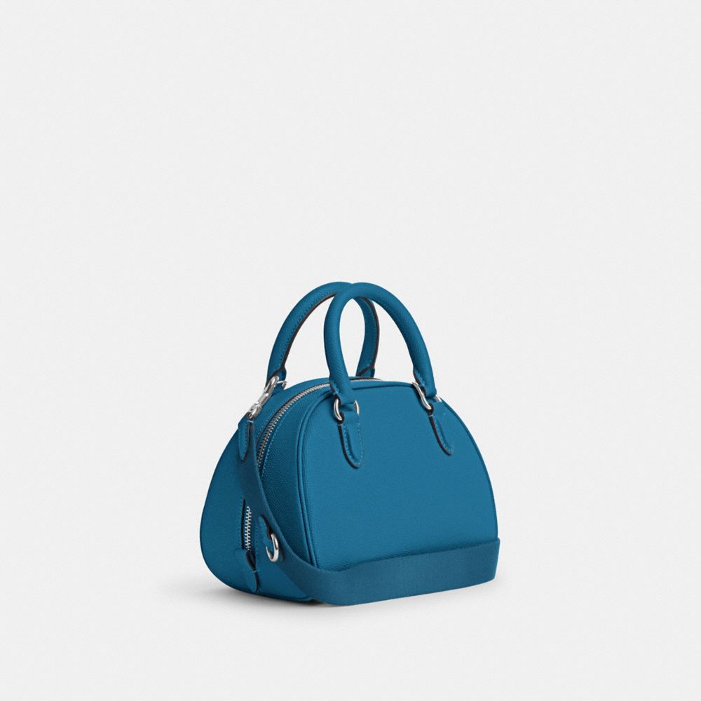 COACH®,SYDNEY SATCHEL,Leather,Silver/Electric Blue,Angle View