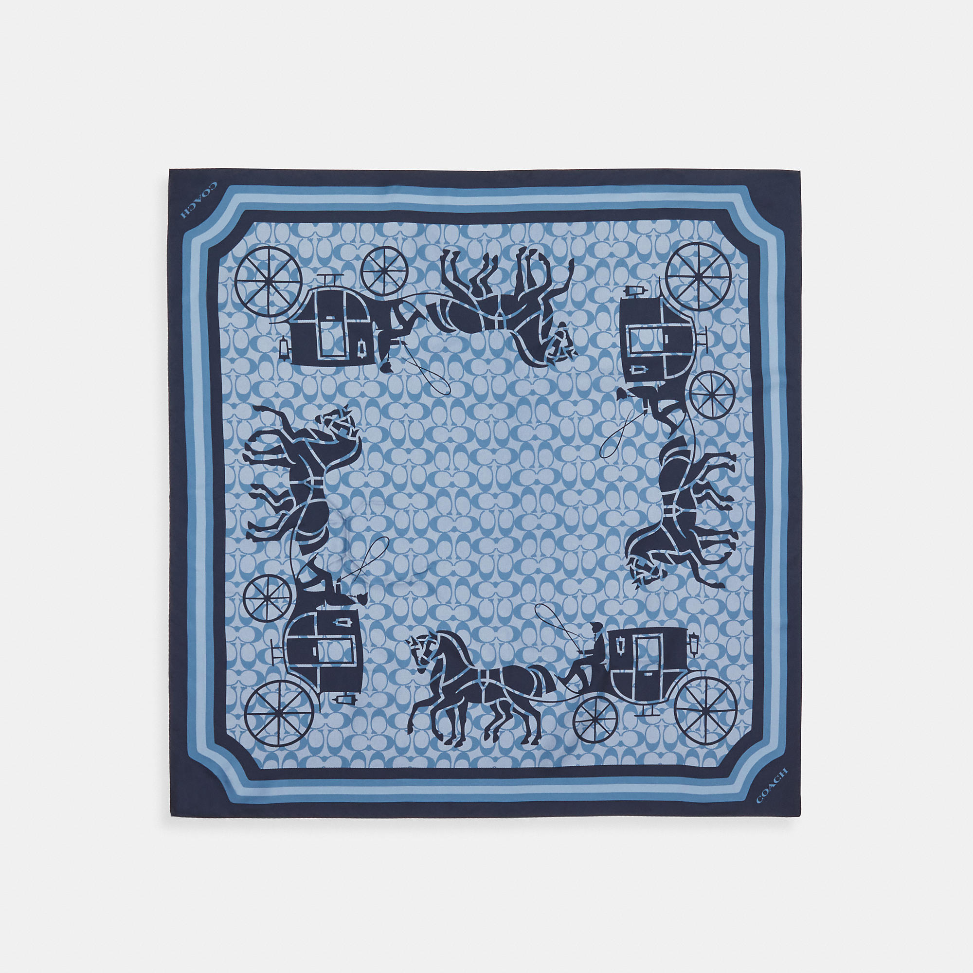 Coach Outlet Signature Horse And Carriage Silk Square Scarf In Blue