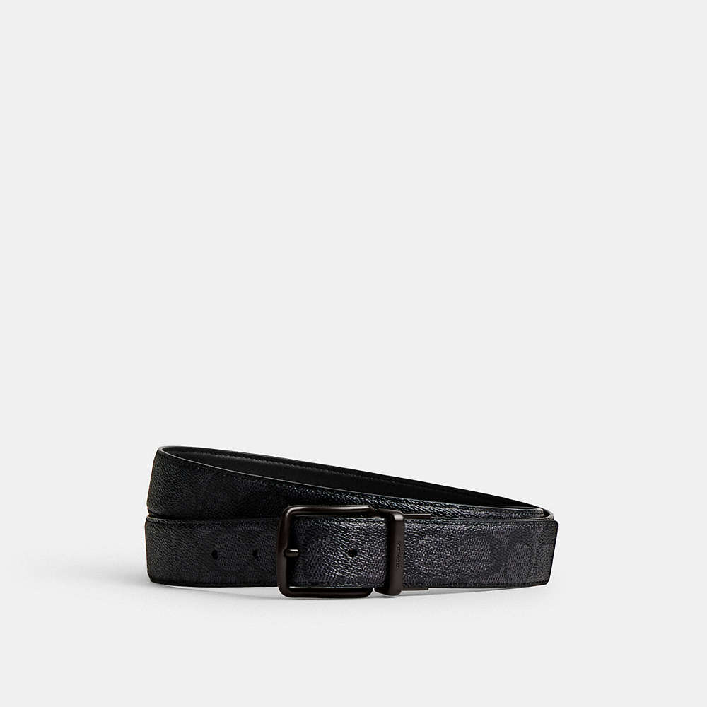 Coach Harness Buckle Cut To Size Reversible Belt, 38mm In Charcoal/black