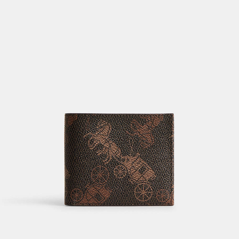 Coach Double Billfold Wallet With Large Horse And Carriage Print In Truffle/burnished Amber