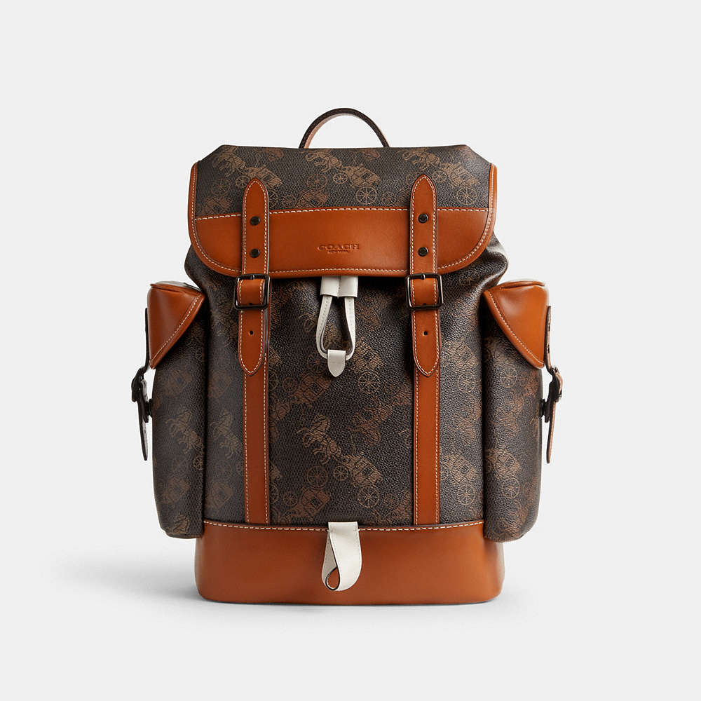 Coach Hitch Backpack With Large Horse And Carriage Print In Truffle/burnished Amber