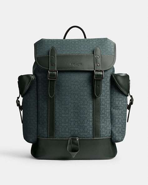 COACH®,HITCH BACKPACK IN MICRO SIGNATURE JACQUARD,Signature Jacquard,Extra Large,Amazon Green,Front View
