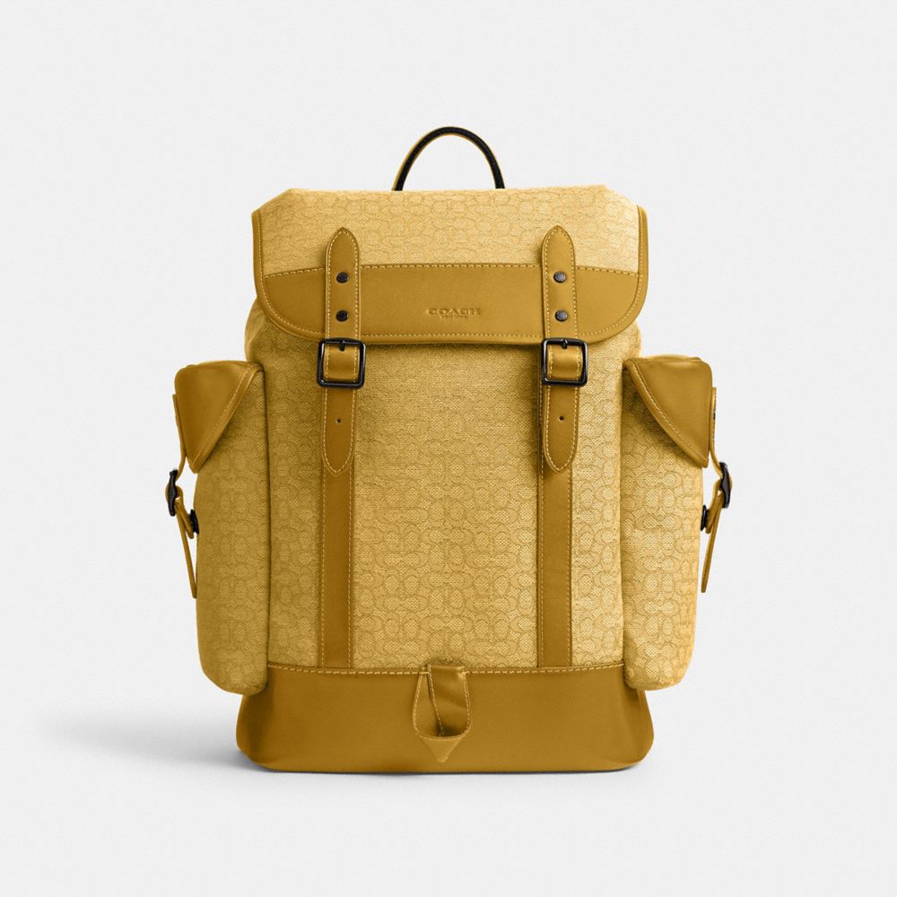COACH®,HITCH BACKPACK IN MICRO SIGNATURE JACQUARD,Signature Jacquard,Extra Large,Yellow/Flax,Front View
