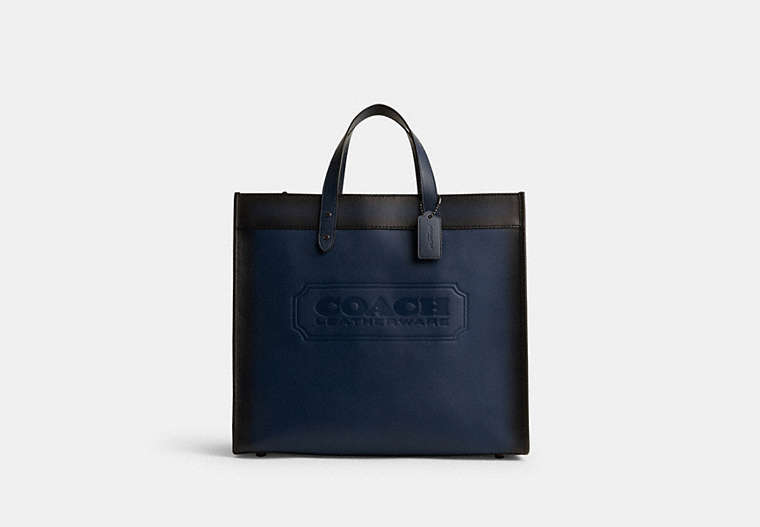 COACH®,FIELD TOTE 40,Glovetanned Leather,X-Large,Deep Blue,Front View