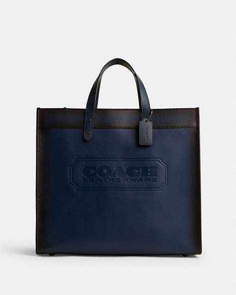 COACH®,FIELD TOTE 40,Glovetanned Leather,Extra Large,Deep Blue,Front View