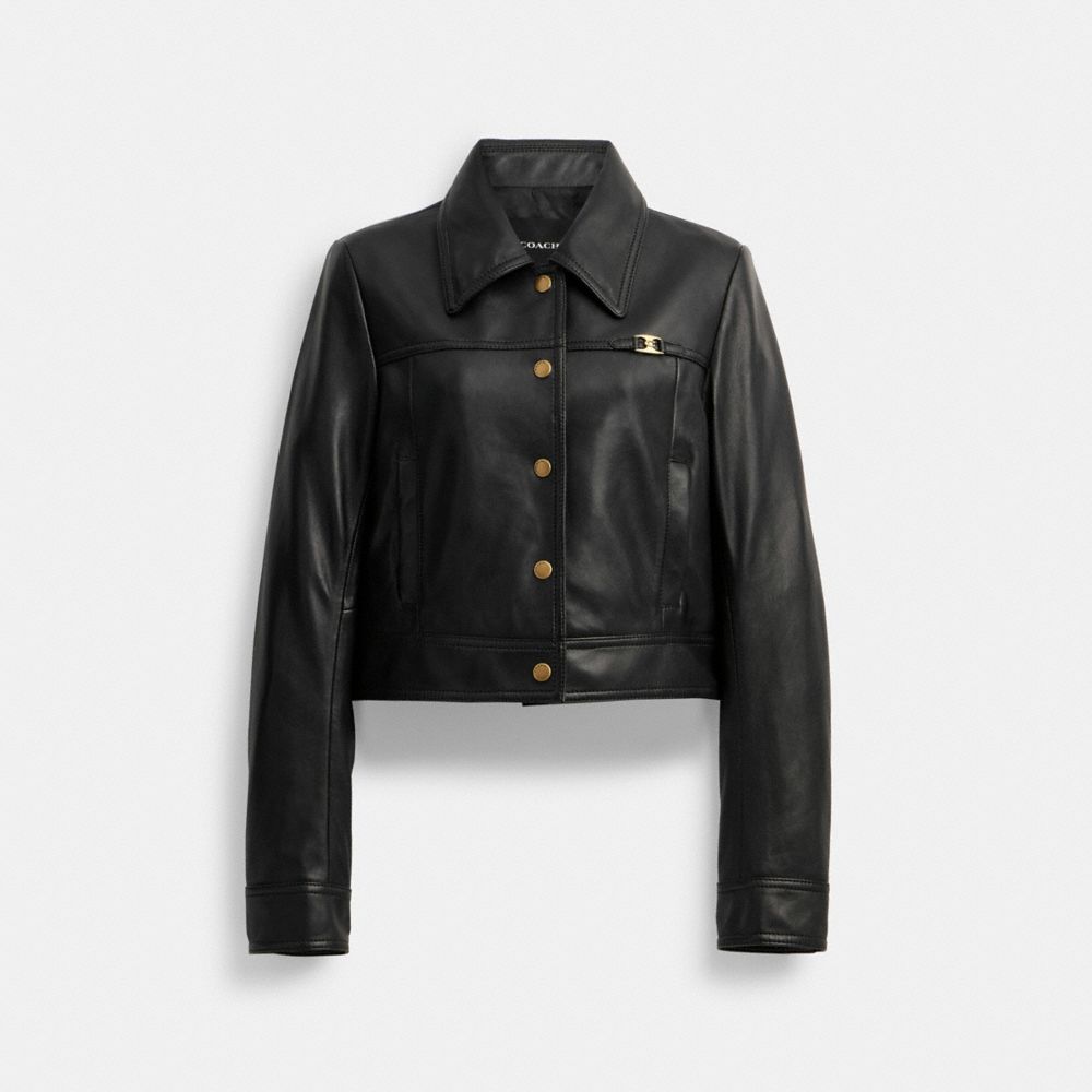 Coach Snap Front Shrunken Jacket In Black