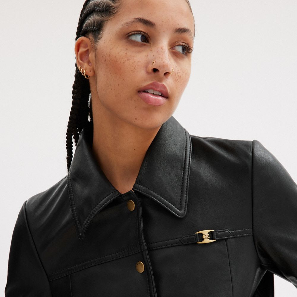 Coach Snap Front Shrunken Jacket In Black