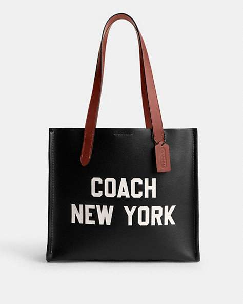 COACH®,RELAY TOTE 34 WITH COACH GRAPHIC,Polished Pebble Leather,Large,New York,Front View
