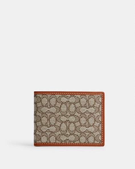 COACH®,SLIM BILLFOLD WALLET IN MICRO SIGNATURE JACQUARD,Signature Jacquard,Cocoa/Burnished Amber,Front View