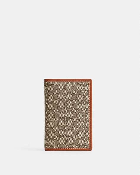 COACH®,CARD WALLET IN MICRO SIGNATURE JACQUARD,Signature Jacquard,Cocoa/Burnished Amber,Front View