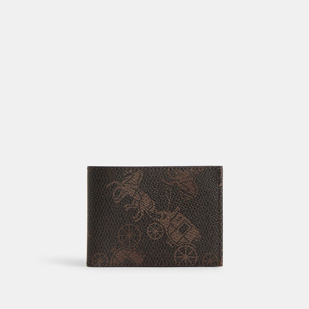Coach Slim Billfold Wallet With Large Horse And Carriage Print In Truffle/burnished Amber