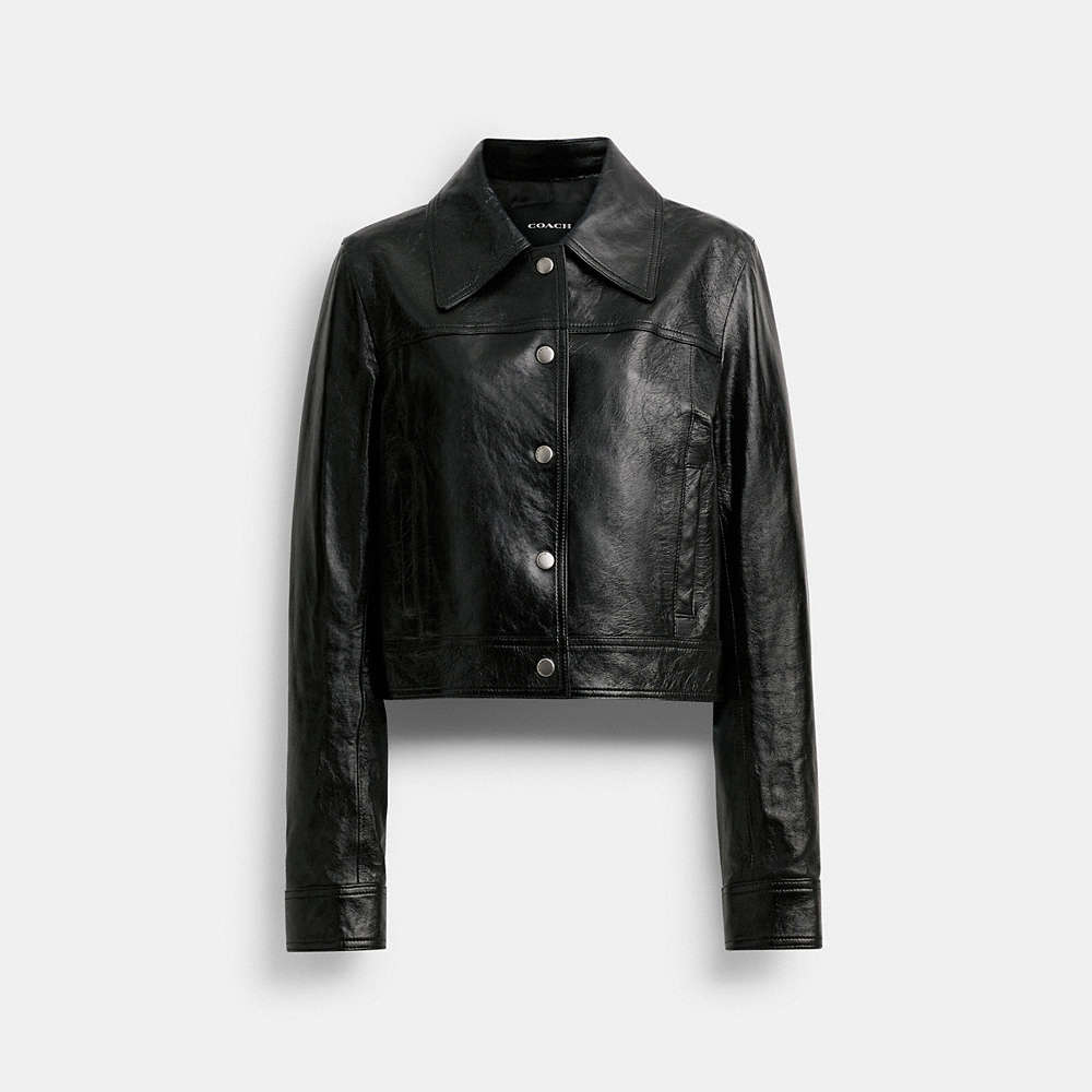 Coach Patent Leather Jacket In Black