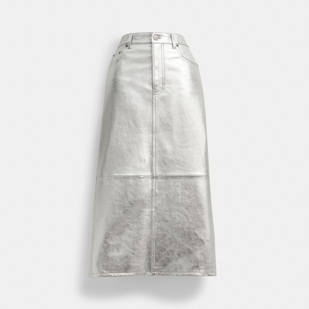 COACH® Metallic Leather Long Skirt