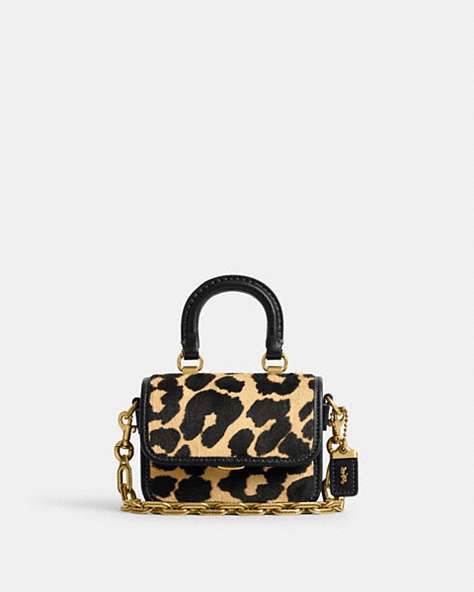 COACH®,ROGUE TOP HANDLE 12 IN HAIRCALF WITH LEOPARD PRINT,Haircalf Leather,Animal Print,Brass/Leopard,Front View