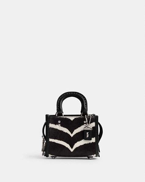 COACH®,ROGUE 12 IN HAIRCALF WITH ZEBRA PRINT,Haircalf Leather,Mini,Animal Print,Silver/Zebra,Front View