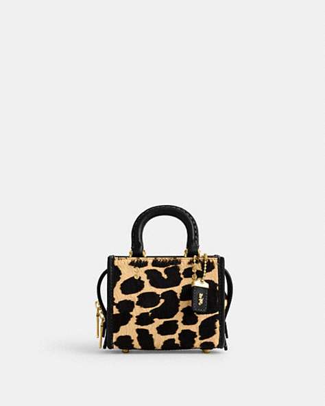 COACH®,ROGUE 12 IN HAIRCALF WITH LEOPARD PRINT,Haircalf Leather,Mini,Animal Print,Brass/Leopard,Front View