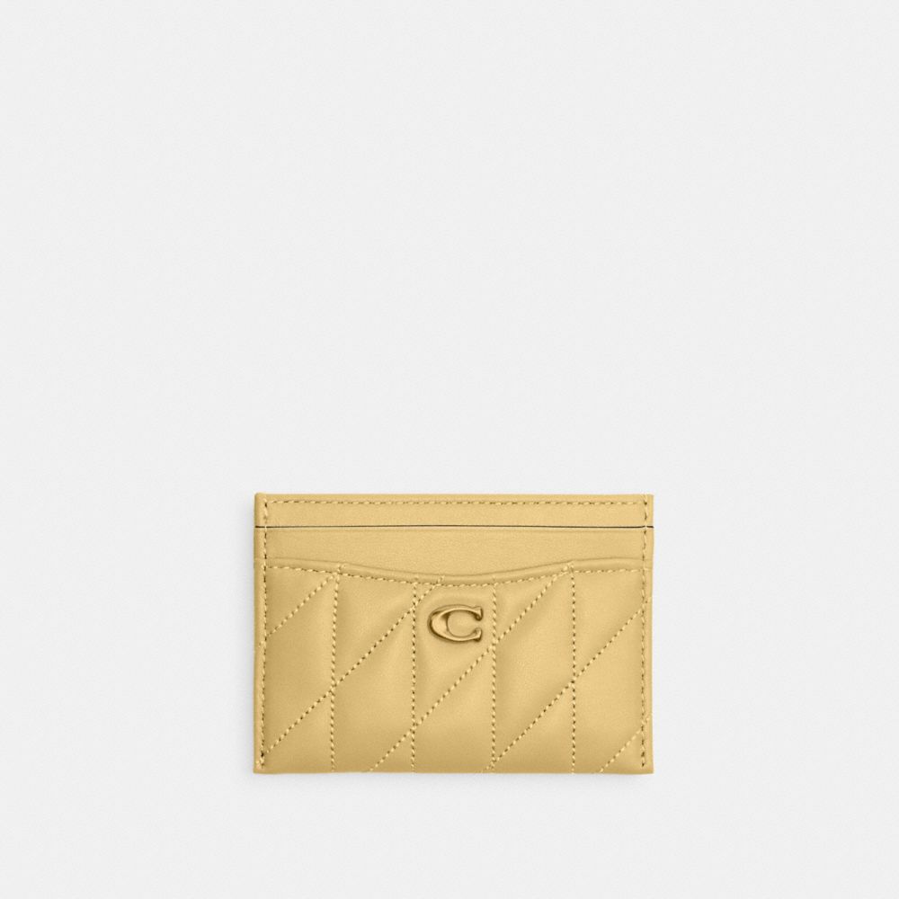 COACH®,Essential Card Case With Pillow Quilting,Leather,Card Case,Logo,Metal,Casual,Beige,Front View