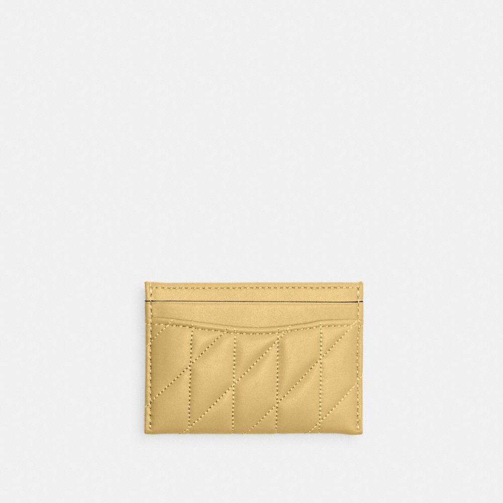 COACH®,Essential Card Case With Pillow Quilting,Leather,Card Case,Metal,Logo,Casual,Beige,Back View