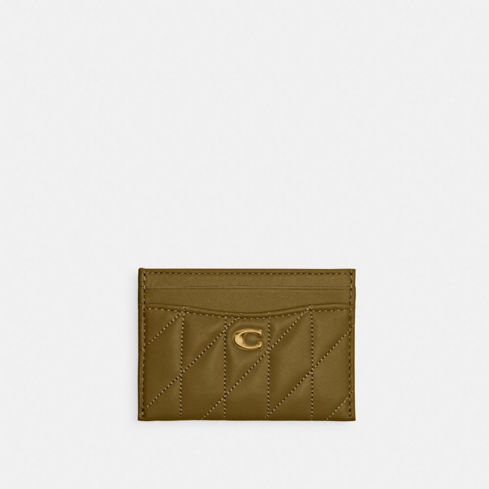 COACH®,Essential Card Case With Pillow Quilting,Leather,Card Case,Logo,Metal,Casual,Brown,Front View