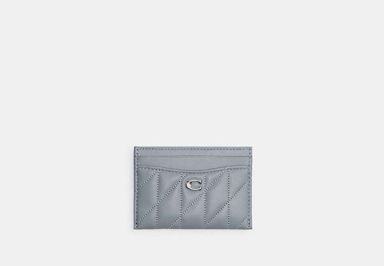 COACH®,ESSENTIAL CARD CASE WITH PILLOW QUILTING,Nappa leather,Silver/Grey Blue,Front View