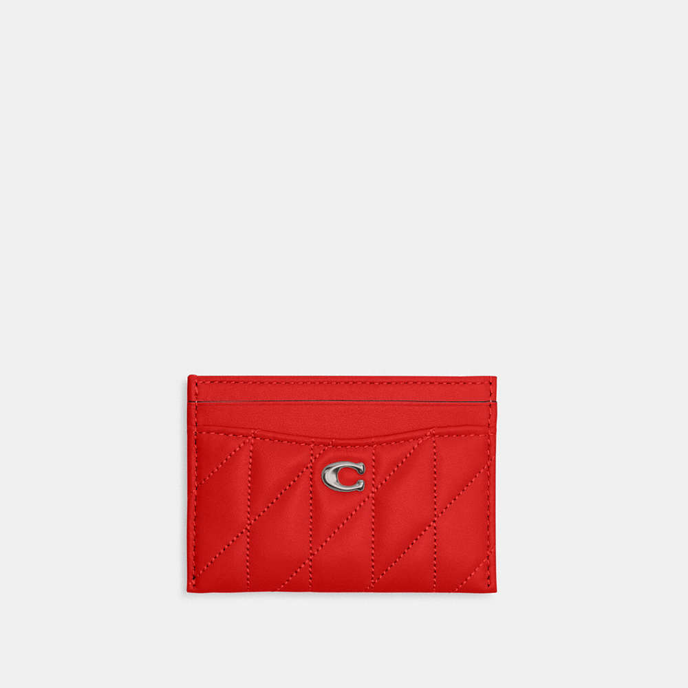 Coach Essential Card Case With Pillow Quilting In Silver/sport Red
