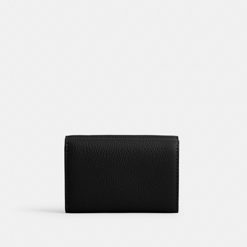 COACH®,Essential Mini Trifold Wallet,Leather,Tri Fold,Metal,Logo,Casual,Black,Back View