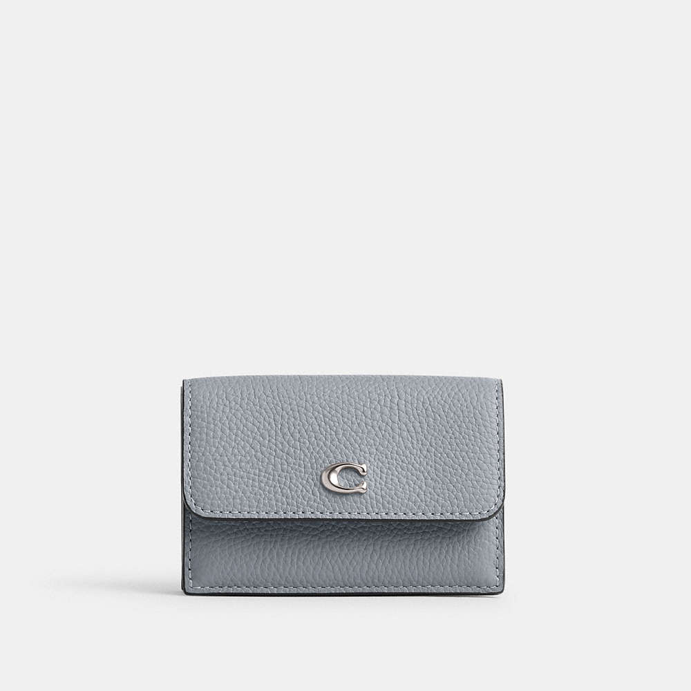 Coach Mini Trifold Wallet In Silver/grey Blue