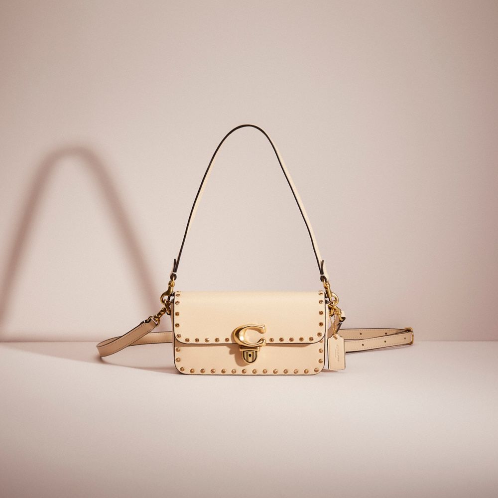 Coach Restored Studio Baguette Bag With Crystal Rivets In Brass/ivory
