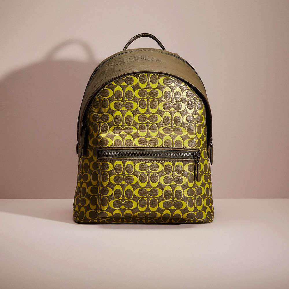 Coach Restored Charter Backpack In Signature Leather In Army Green/key Lime
