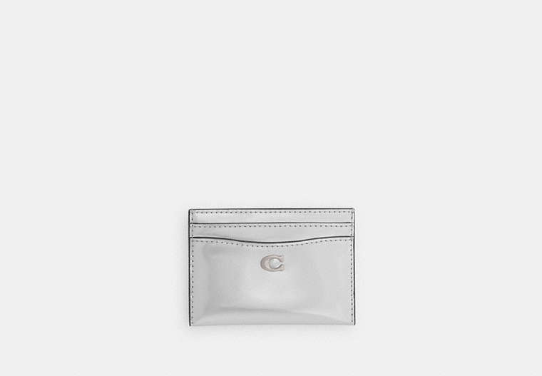 COACH®,ESSENTIAL CARD CASE,Metallic Leather,Shine,Silver/Silver,Front View