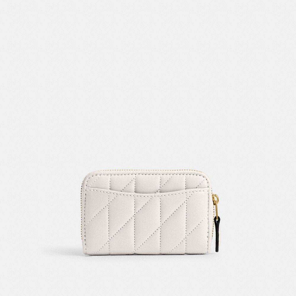 Coach Zip Pillow Quilted Leather Card Case In Brass/chalk
